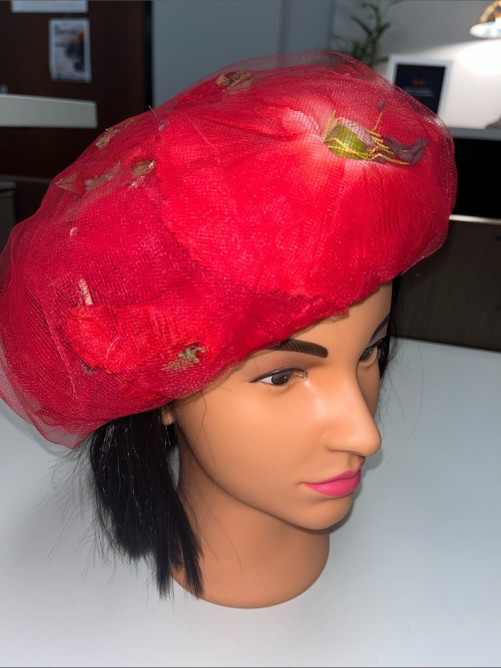 Wings Red Floral Accent Pillbox Hat